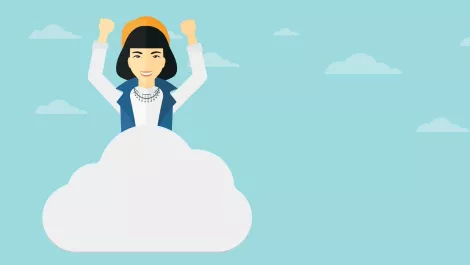 Woman riding cloud