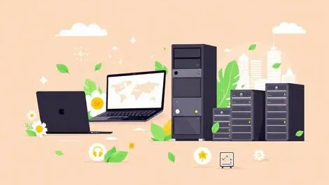 Refurbished it equipment green leaves eco symbols australian city skyline carbon tracking environmental responsibility