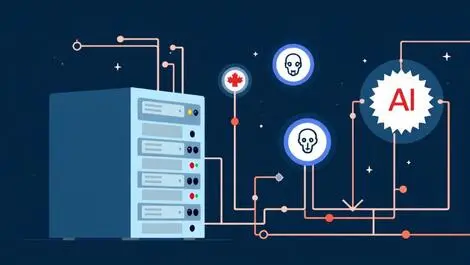Canadian hospital ai integration old computers modern ai icons connected wires