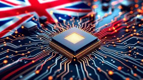 Silicon semiconductor chips circuit lines uk canadian flags tech collaboration