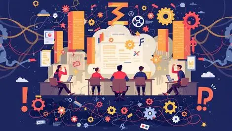 Stressed software engineers chaotic code broken gears tangled wires costly devops impact