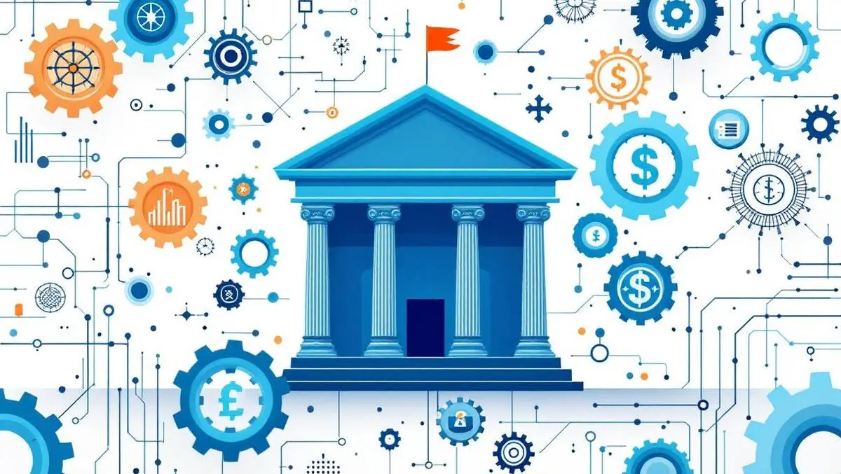 Bank building abstract gears neural network ai automating finance