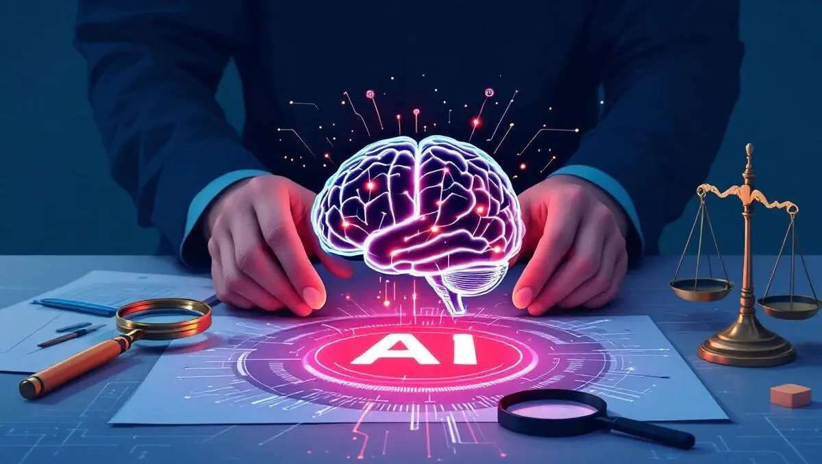 Human hands examining glowing transparent brain ai interface with assessment tools