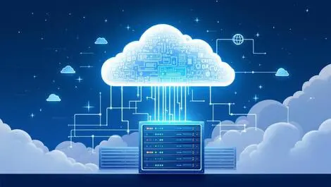 Hybrid cloud data storage server rack with digital data streams flowing