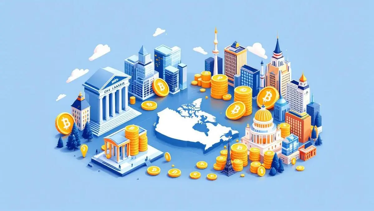 Traditional bank buildings digital coins global landmarks canada outline