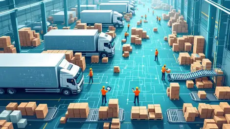 Uk warehouse trucks boxes conveyors workers digital devices disconnected data lines ai challenges logistics supply chain