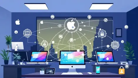 Modern office setup apple macs ipads iphones network automation security