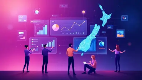Business professionals analyzing data charts graphs australia new zealand ai