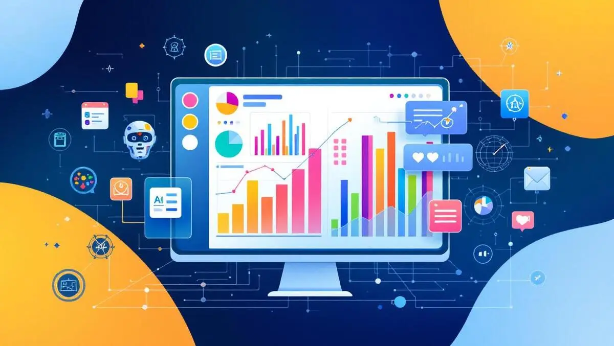 Modern data analytics dashboard colourful graphs ai digital network