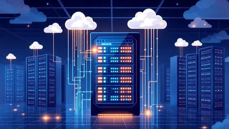 Detailed illustration large server racks glowing lights cloud computing modern data center