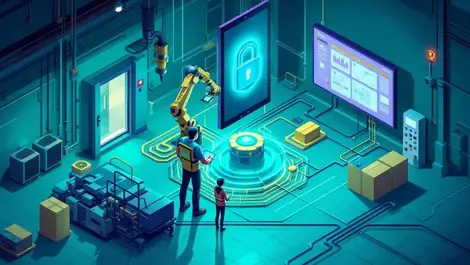 Secure industrial facility automated machinery central control screen remote monitoring