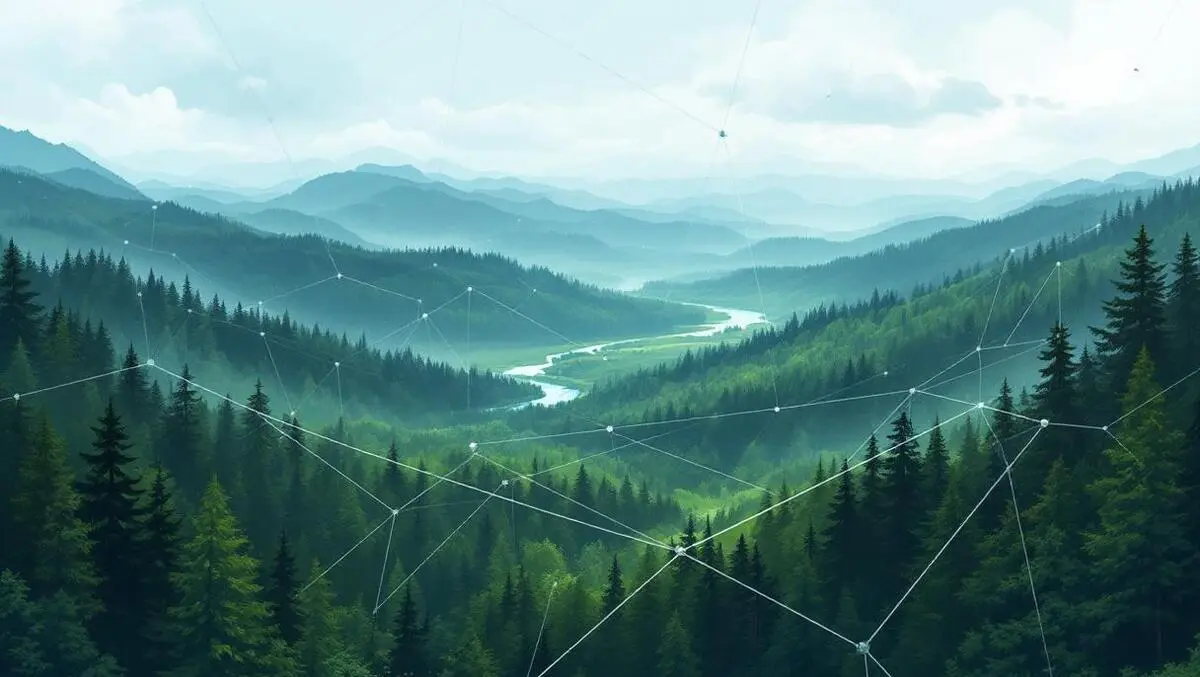 Lush canadian forest aerial view abstract ai tech network overlay nature