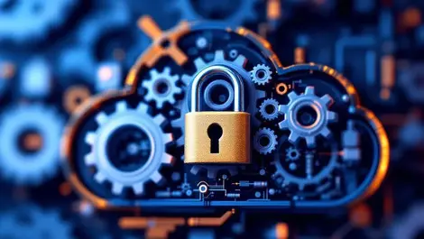 Cloud computing automation security illustration gears padlock symbol