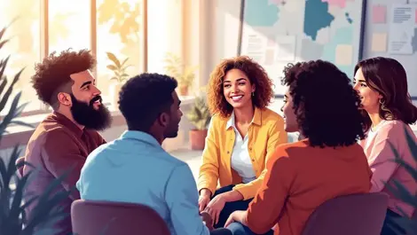 Group of colleagues in office circle listening empathy understanding