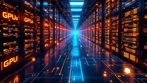 Realistic high tech data center servers gpus quantum circuits computing advancements