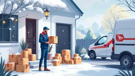 Australian postal worker delivering packages suburban home holiday season