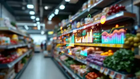 French supermarket aisle ai video analytics digital data overlay