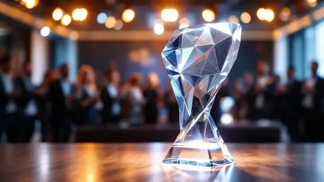 Corporate awards stage crystal trophy ai geometric design applause