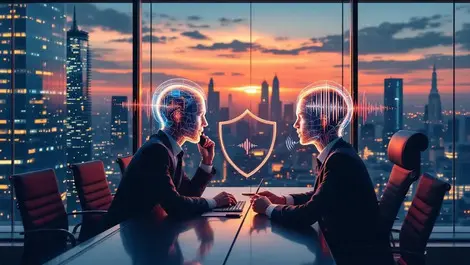 Tel aviv office executive waveform shield voice deepfake guard