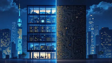 Apac office ai modern server racks vs legacy rusty cables night