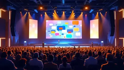 2026 us trade show hall ai translation headsets stage screen