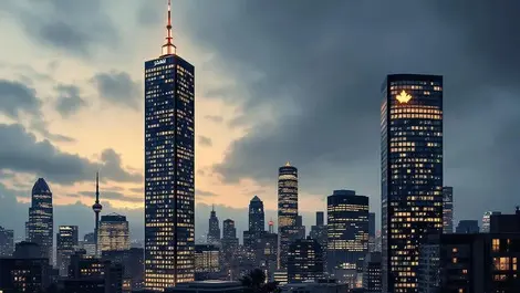 Toronto financial district dusk private equity rising vc fading sky