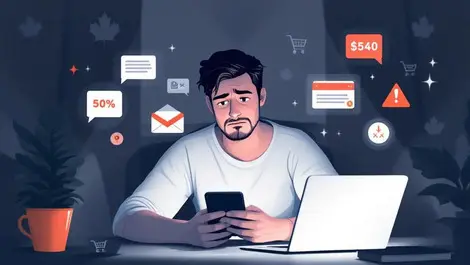 Canadian user anxious over suspicious email text phishing icons