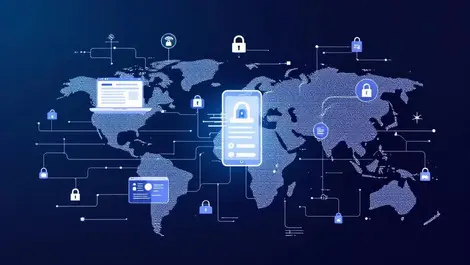 Global testing labs network world map digital identity locks