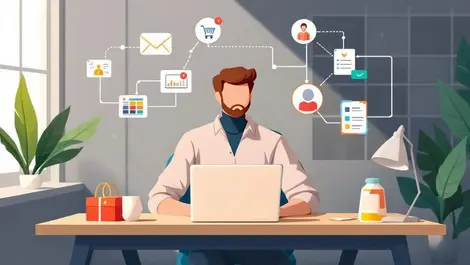 Modern marketing campaign plan icon chain email mobile cart customer profile